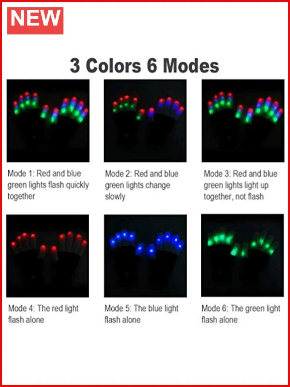 LED Light Up Gloves Flashing Sensory Toys Party Gifts Kids Teens Adults Acrylic